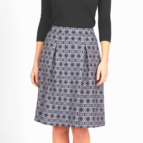 Marella Navy Blue Geometric Print Side Pockets Lined Career Wear Flared Skirt - Picture 1 of 12